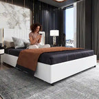 Modern Illuminated Bed Frame with Gold Trim - Chic Upholstered Design