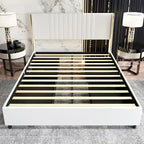 Modern Illuminated Bed Frame with Gold Trim - Chic Upholstered Design