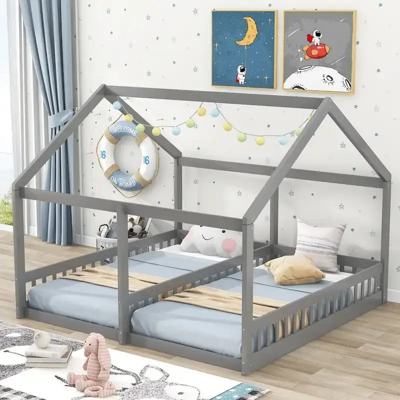 Twin Size House Platform Beds, Two Shared Beds