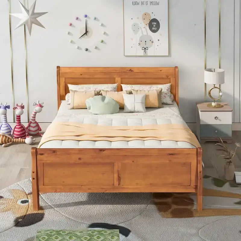 Oaks Aura Wood Platform Bed Twin Bed Frame Mattress Foundation Sleigh Bed with Headboard/Footboard/Wood Slat Support