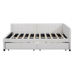 Full Size Upholstered Daybed with 2 Storage Drawers Sofa Bed Frame No Box Spring Needed, Linen Fabric (Beige)