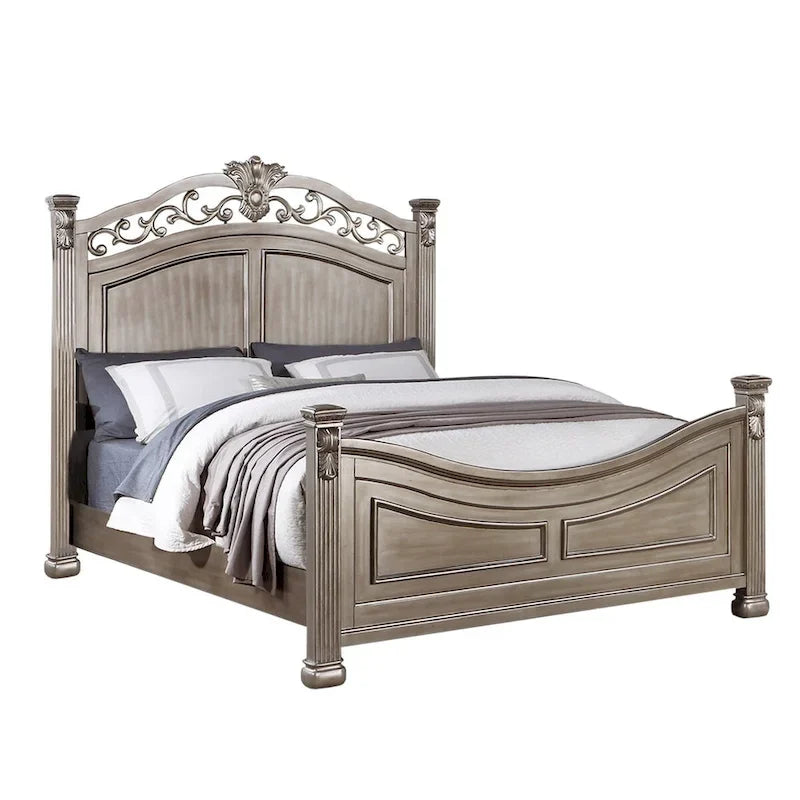 Wood Bed in Antique Silver