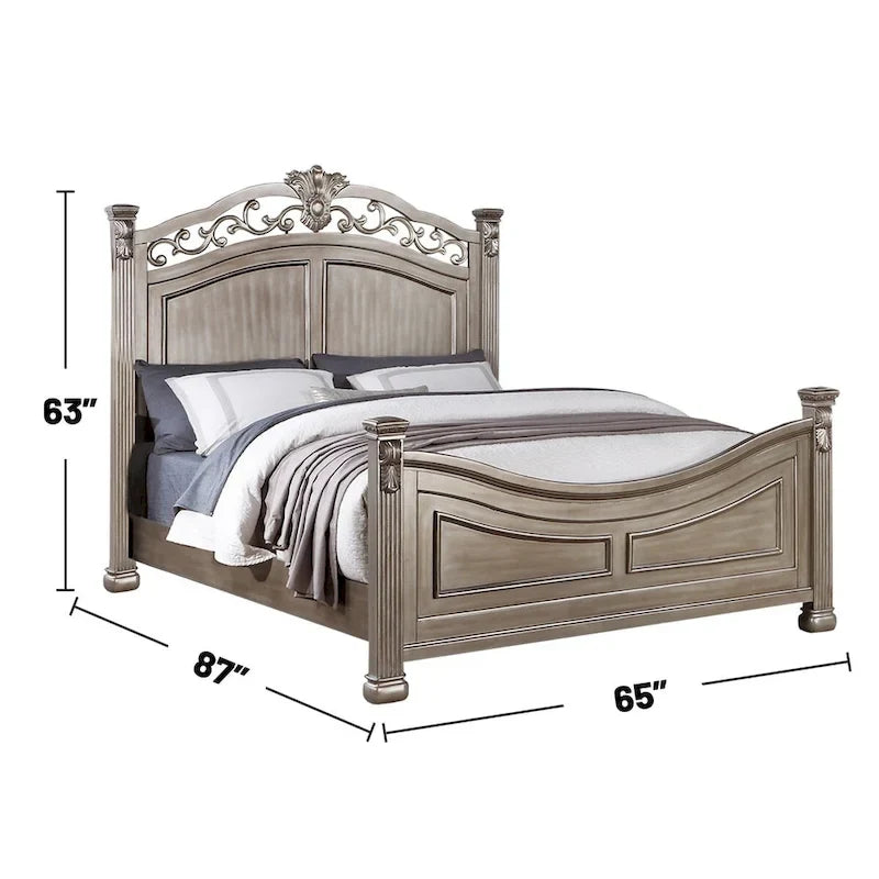 Wood Bed in Antique Silver