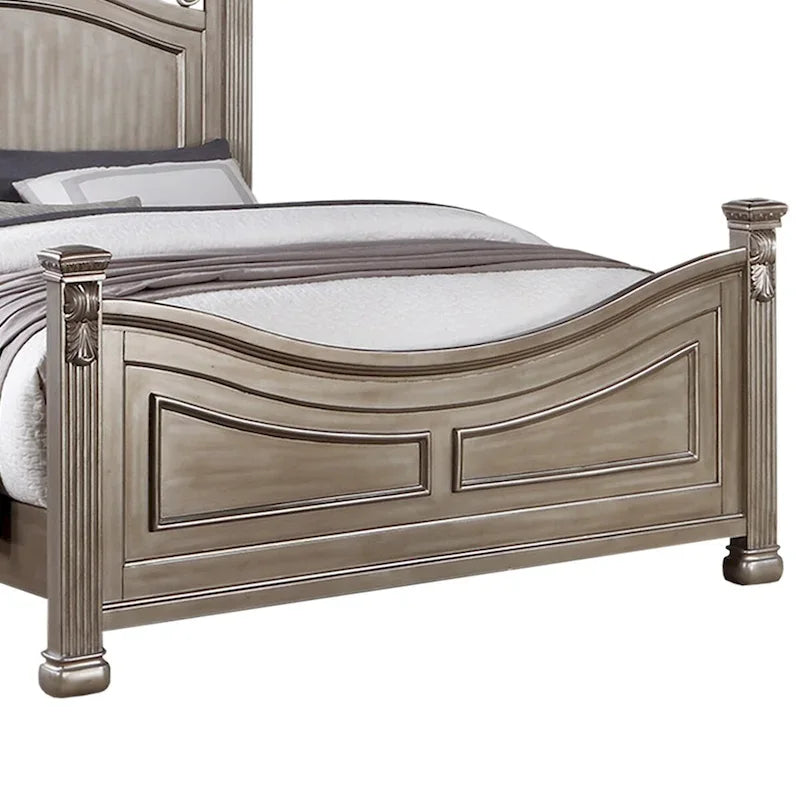 Wood Bed in Antique Silver