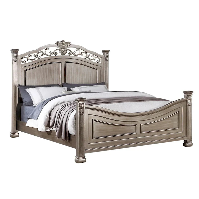 Wood Bed in Antique Silver