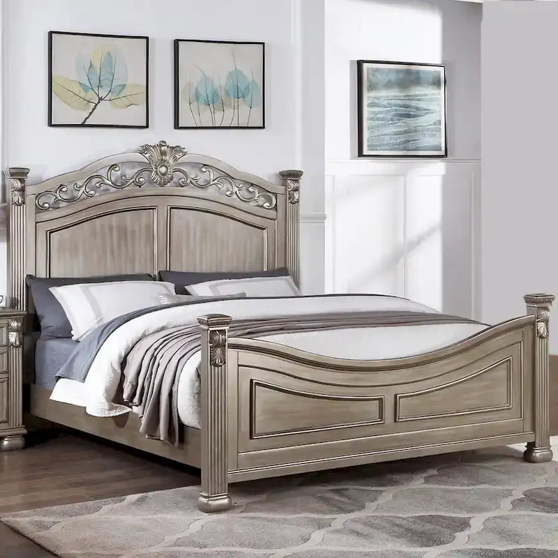 Wood Bed in Antique Silver