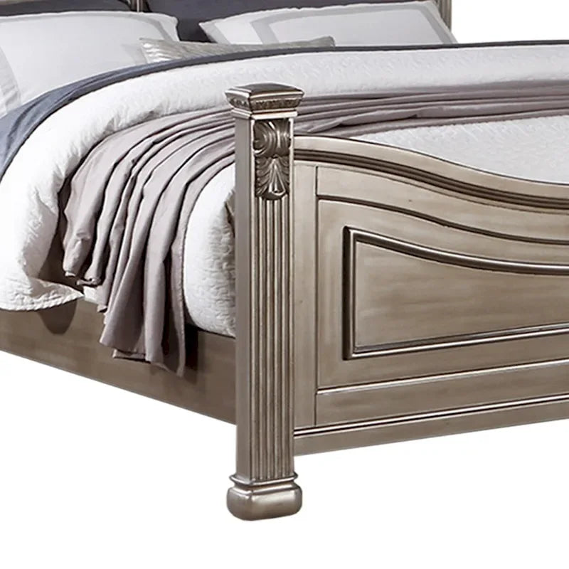 Wood Bed in Antique Silver