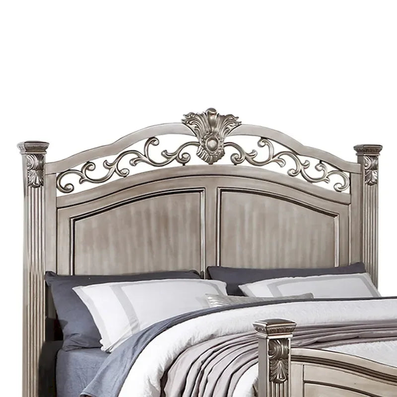 Wood Bed in Antique Silver