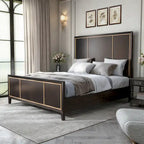 Panel Bed with Gold Accent Trim - Espresso - Queen/King