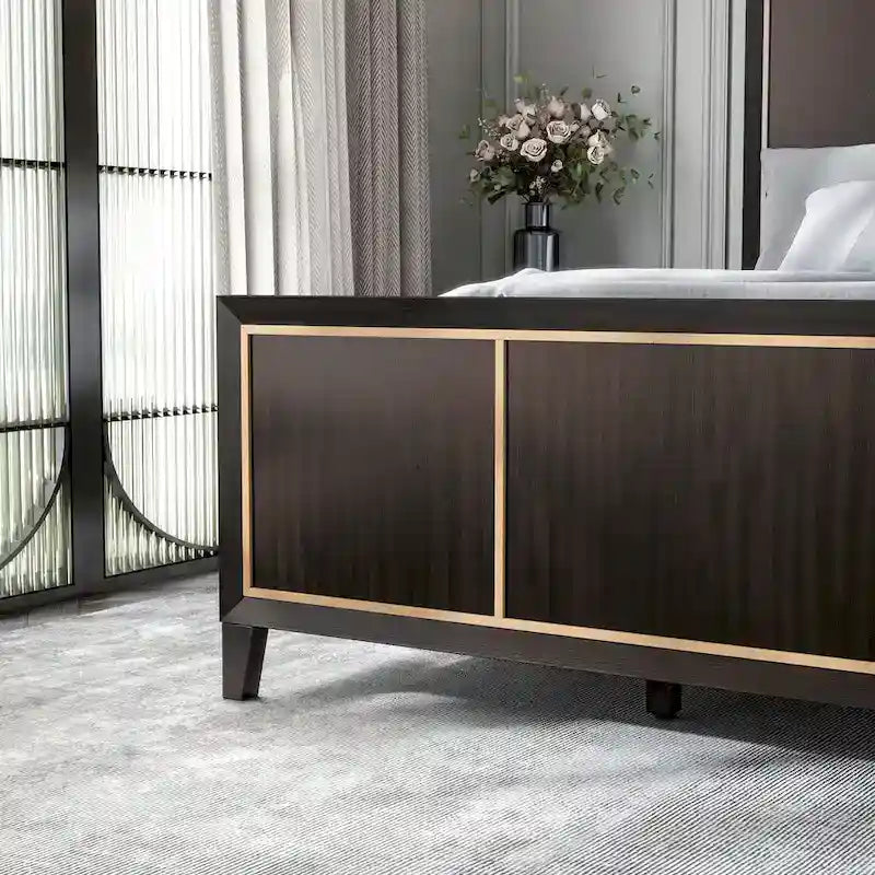 Panel Bed with Gold Accent Trim - Espresso - Queen/King