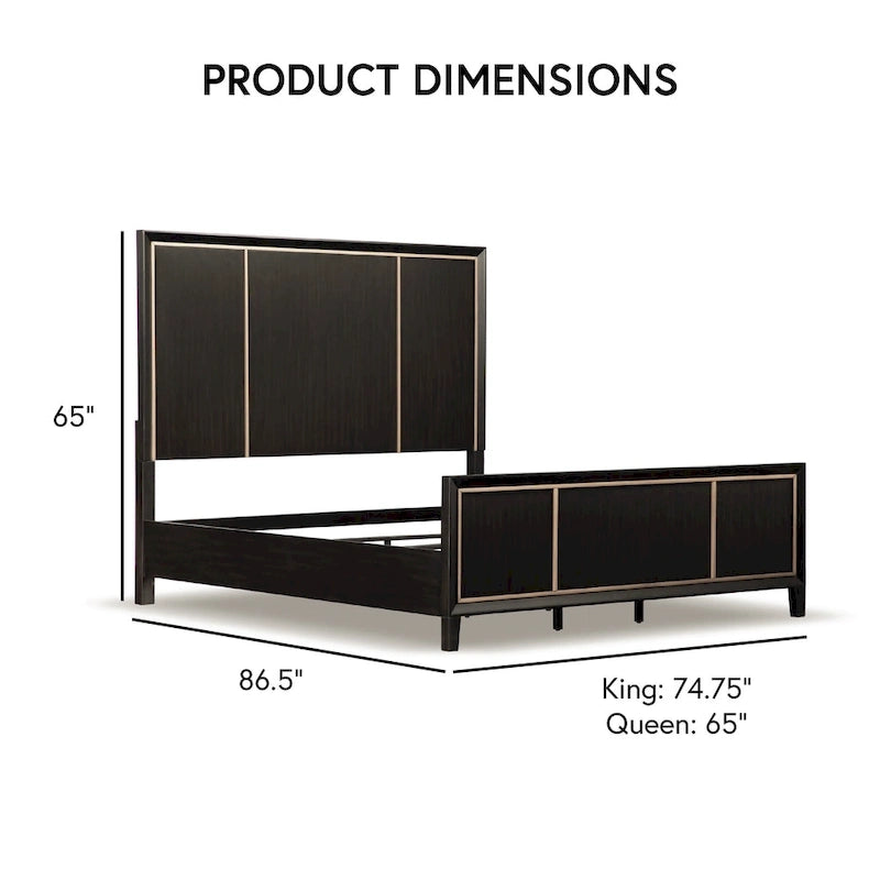 Panel Bed with Gold Accent Trim - Espresso - Queen/King