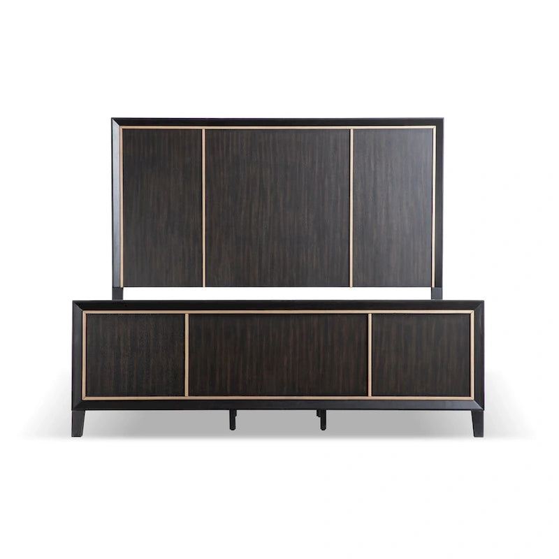 Panel Bed with Gold Accent Trim - Espresso - Queen/King