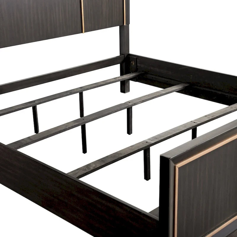 Panel Bed with Gold Accent Trim - Espresso - Queen/King