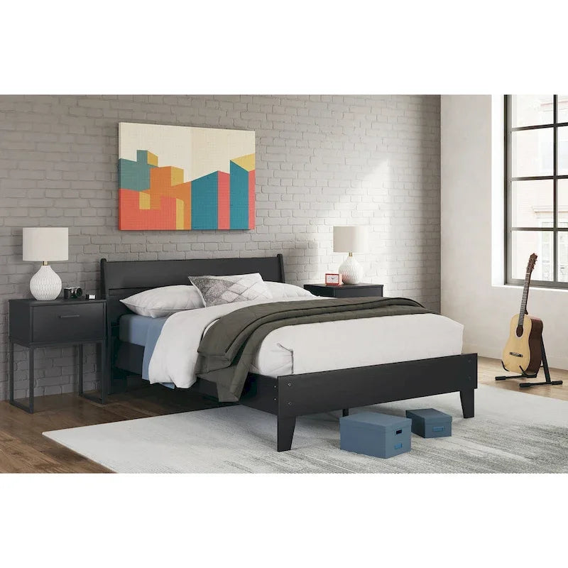 Signature Design by Ashley Socalle Black Panel Headboard with 2 Nightstands