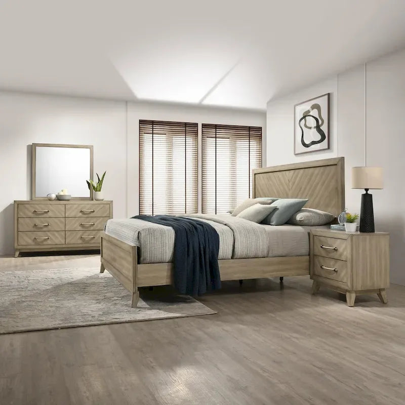 Roundhill Furniture Arena Contemporary Wood Bedroom Set: Panel Bed, Dresser, Mirror, Nightstand, Chest in Antique Gray
