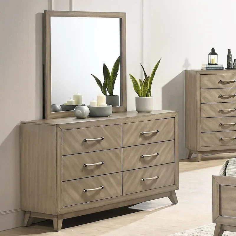 Roundhill Furniture Arena Contemporary Wood Bedroom Set: Panel Bed, Dresser, Mirror, Nightstand, Chest in Antique Gray