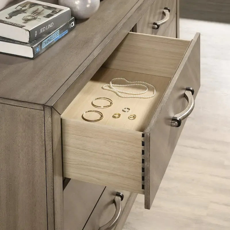 Roundhill Furniture Arena Contemporary Wood Bedroom Set: Panel Bed, Dresser, Mirror, Nightstand, Chest in Antique Gray