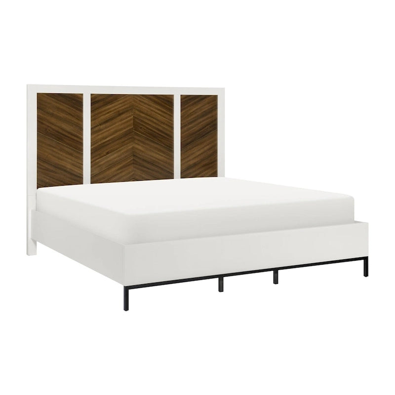 White and Walnut Finish 1pc Bed Chevron Pattern Headboard