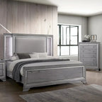 Furniture of America Taia Contemporary Grey 2-Piece Panel Bed and Chest Set with LED