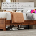 Queen Size Bed Frame with Upholstered Headboard,with Charging Station and LED Lights,Wood Slats,No Box Spring Needed