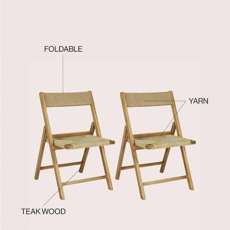 Mallorca Coastal Modern Wood Woven Seagrass Folding Chair, Natural (Set of 2) by