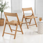 Mallorca Coastal Modern Wood Woven Seagrass Folding Chair, Natural (Set of 2) by
