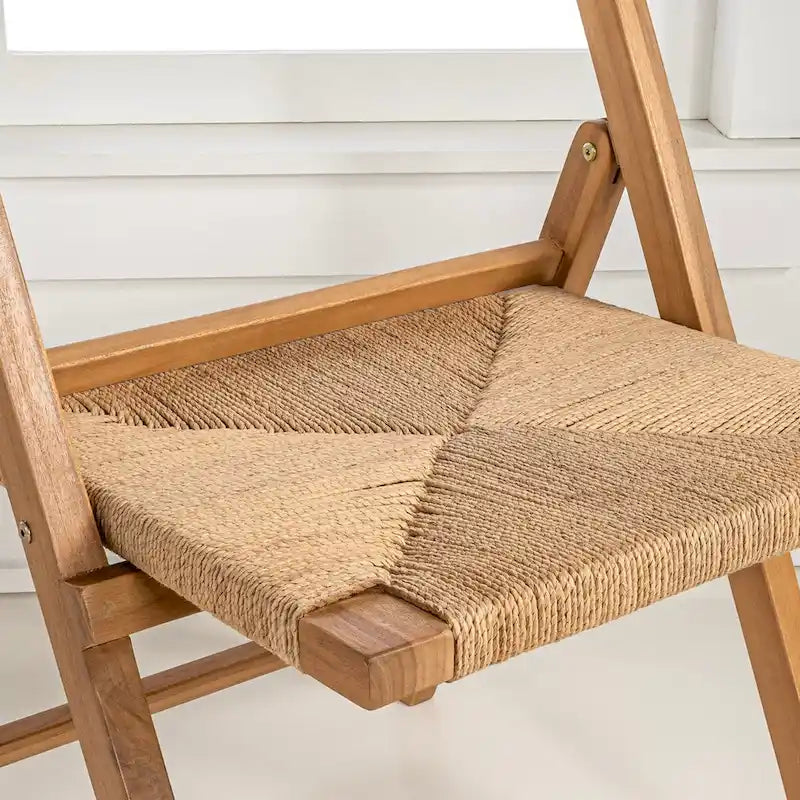 Mallorca Coastal Modern Wood Woven Seagrass Folding Chair, Natural (Set of 2) by