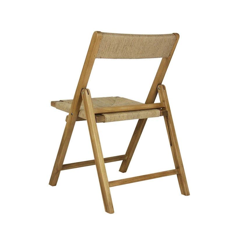Mallorca Coastal Modern Wood Woven Seagrass Folding Chair, Natural (Set of 2) by