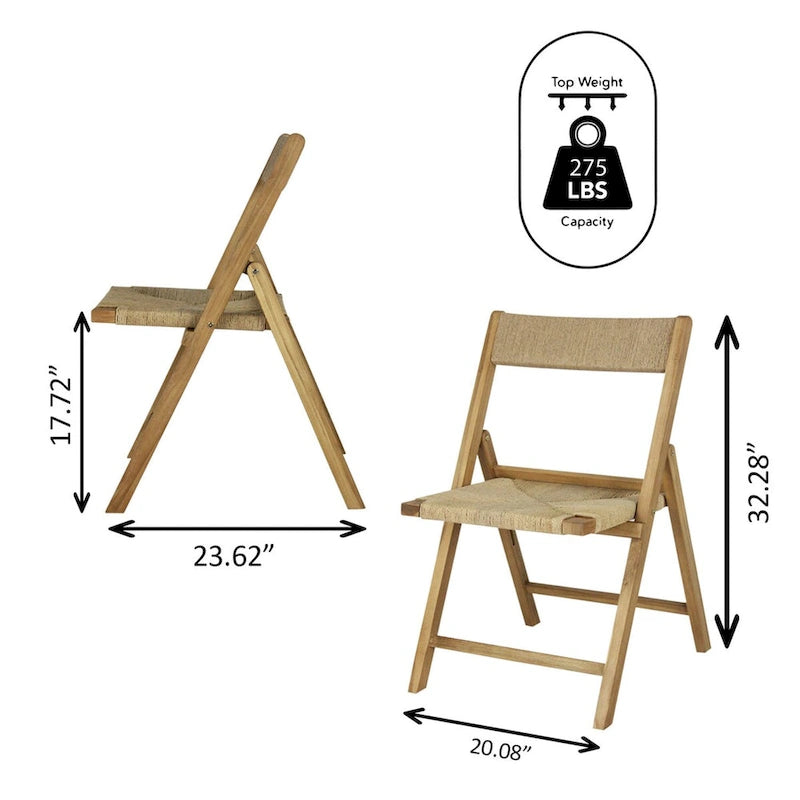 Mallorca Coastal Modern Wood Woven Seagrass Folding Chair, Natural (Set of 2) by