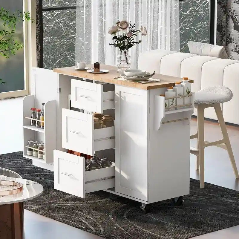 Rolling Kitchen Island Cart on Wheels with Storage,2 Slide-Out Shelf and Internal Storage Rack