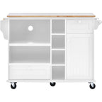Island Cart with Storage Cabinet and Two Locking Wheels, wood desktop,Microwave cabinet,Floor Standing Buffet Server Sideboard