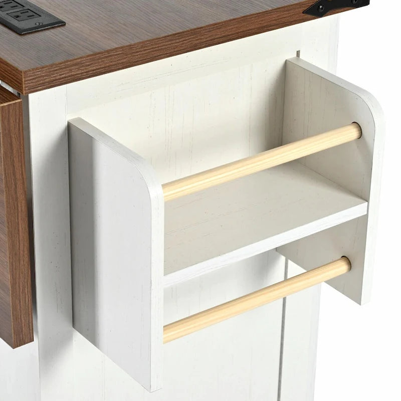 Large Rolling Kitchen Island with Storage and Power Supply