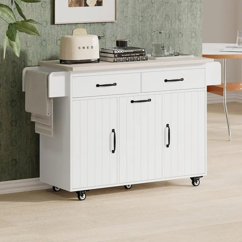 Kitchen Island with Trash Can Storage and Adjustable Shelf