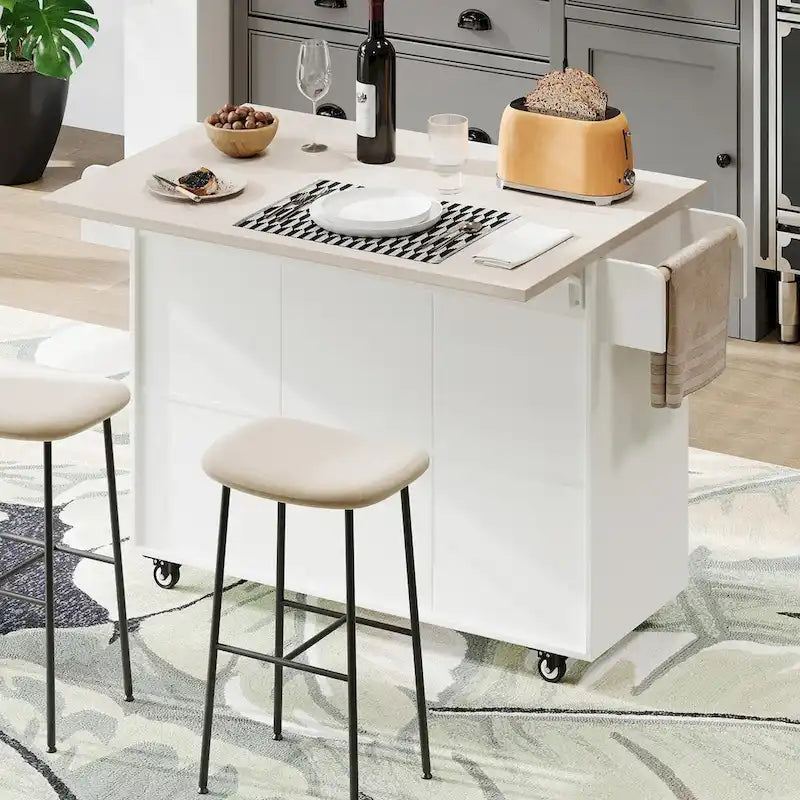 Kitchen Island with Trash Can Storage and Adjustable Shelf