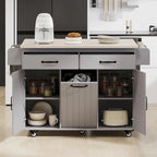 Kitchen Island with Trash Can Storage and Adjustable Shelf