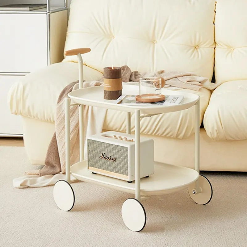 Modern 2-Tier Rolling Serving, Metal Bar Cart with Wheels, Storage - 27.56H
