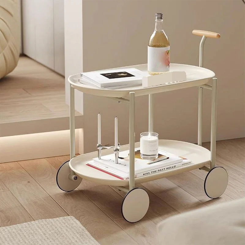 Modern 2-Tier Rolling Serving, Metal Bar Cart with Wheels, Storage - 27.56H