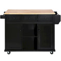 Kitchen Cart with Rubber wood Drop-Leaf Countertop