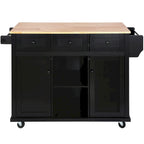 Kitchen Cart with Rubber wood Drop-Leaf Countertop