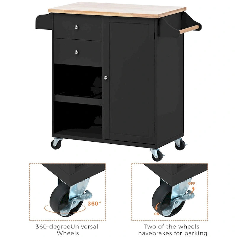 41.3 in. Rolling Kitchen Island with Spice Rack and Two Drawers