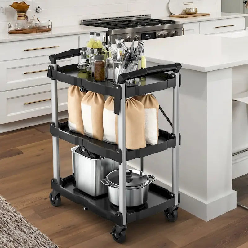 3 Tier Portable Kitchen Cart with Swivel Wheels