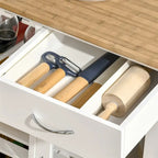 Rolling Wood Kitchen Island with Storage and Stemware Holder - N/A