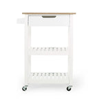 Compact Wooden Kitchen Cart with Wheels Shelves and Drawer by