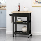 Compact Wooden Kitchen Cart with Wheels Shelves and Drawer by