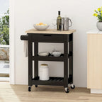 Compact Wooden Kitchen Cart with Wheels Shelves and Drawer by