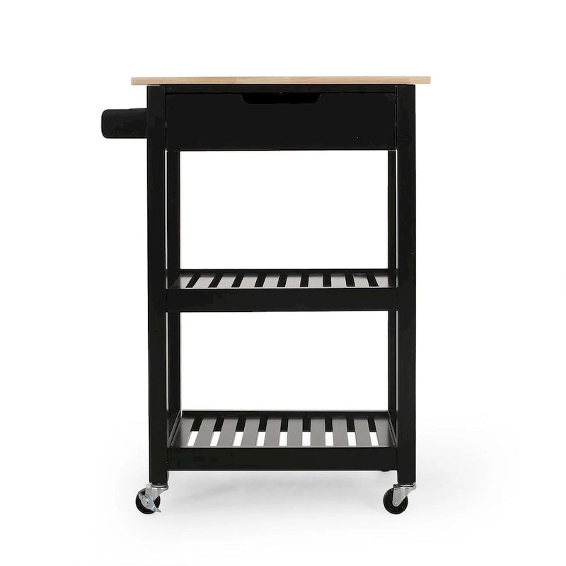 Compact Wooden Kitchen Cart with Wheels Shelves and Drawer by