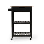 Compact Wooden Kitchen Cart with Wheels Shelves and Drawer by