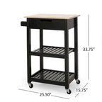 Compact Wooden Kitchen Cart with Wheels Shelves and Drawer by
