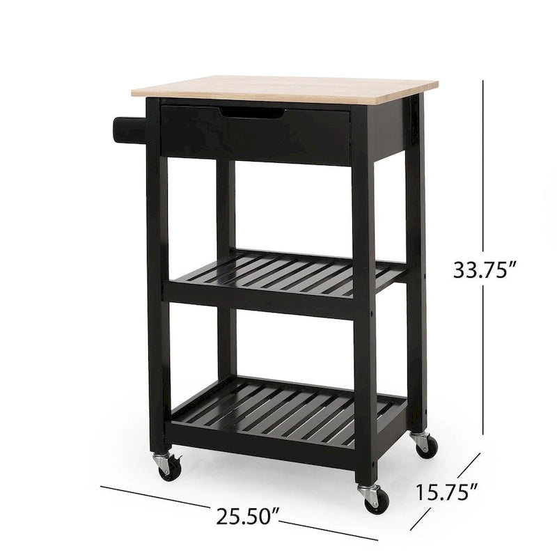 Compact Wooden Kitchen Cart with Wheels Shelves and Drawer by