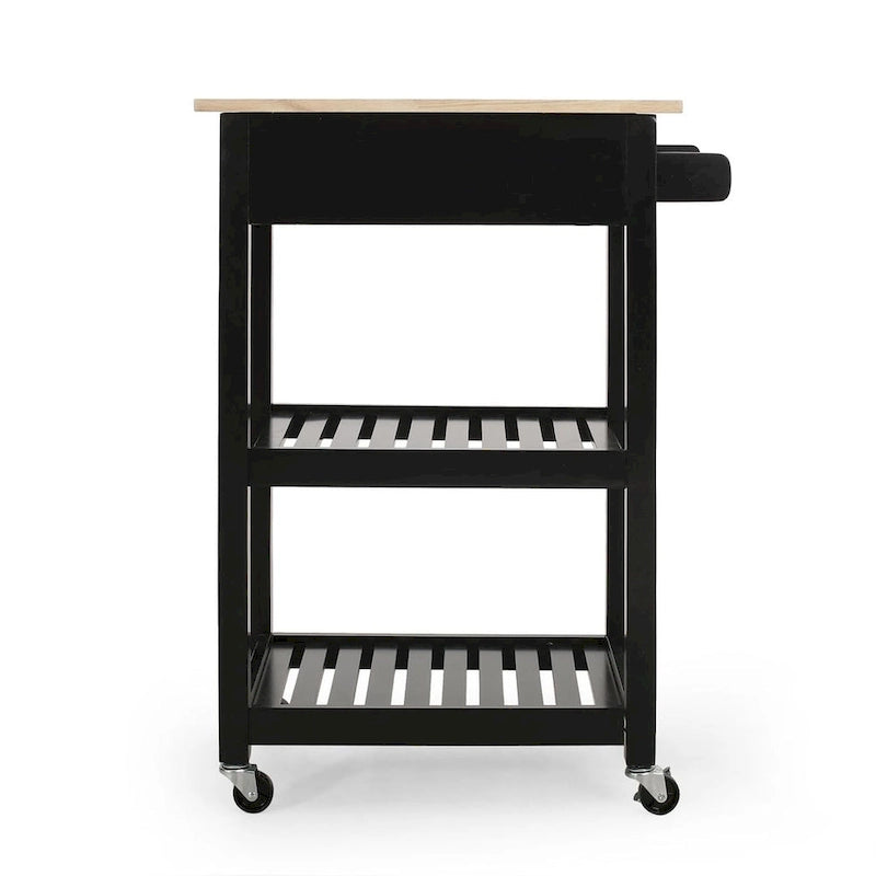 Compact Wooden Kitchen Cart with Wheels Shelves and Drawer by